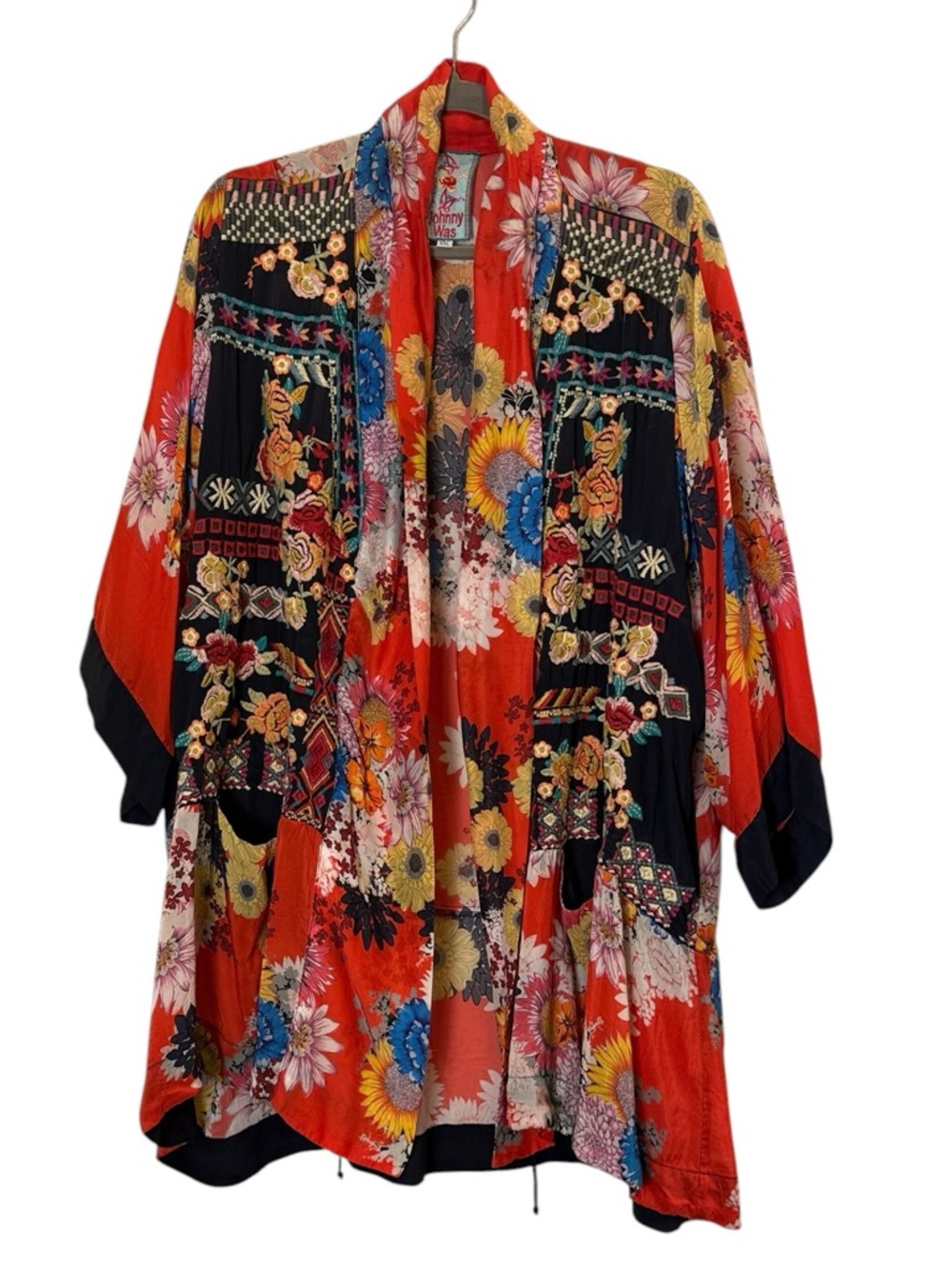 Johnny Was Mishka Rose Women’s 100% Silk Embroidered Kimono Jacket sz XXL